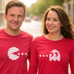 T-shirts Manga Comprida para Casais e Namorados Pacman