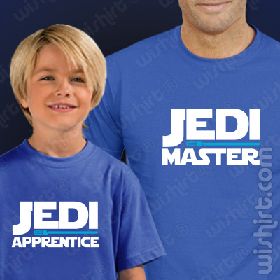 T-shirts Jedi Master, Jedi Apprentice Criança. Prenda Dia do Pai, conjunto de duas t-shirts, edição especial Dia do Pai. T-shirt de Homem + T-shirt de Criança